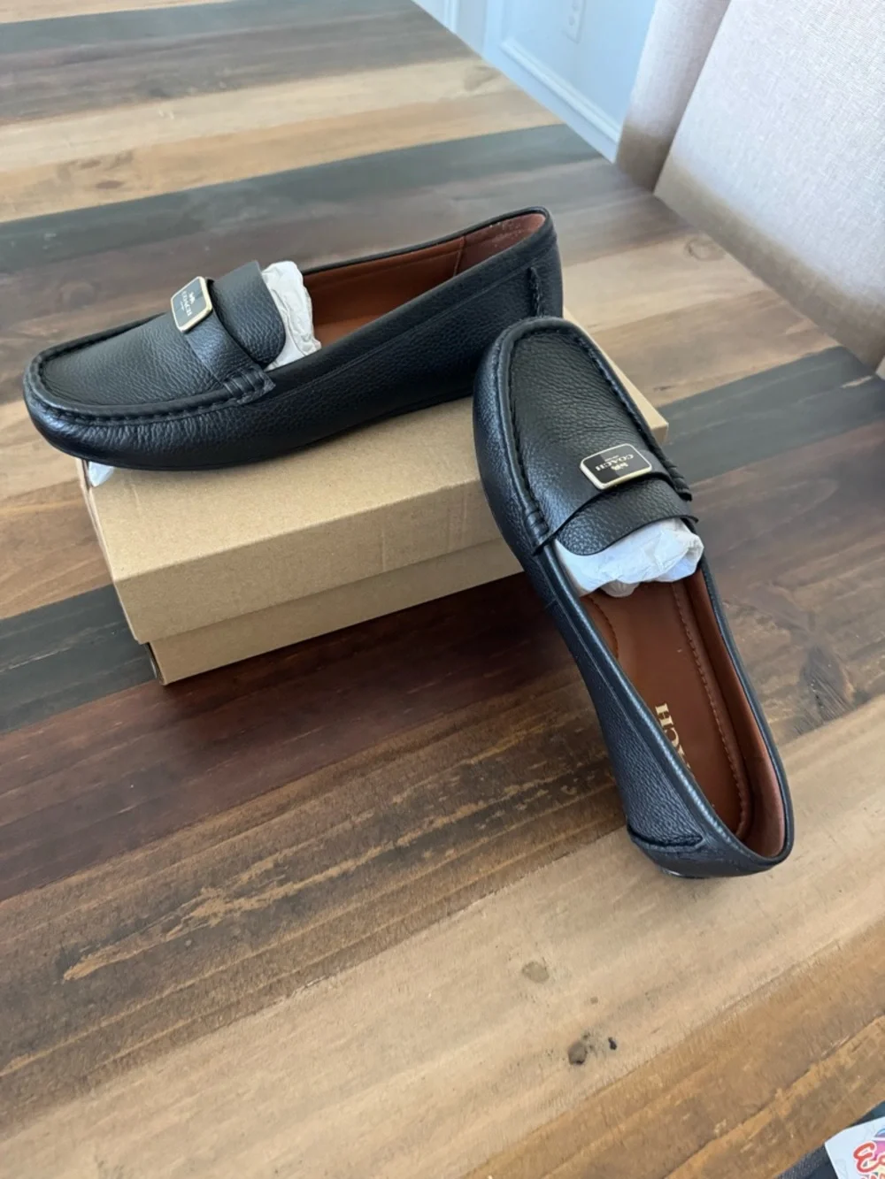 Coach Black Pebbled Leather Driving Loafers with Logo Plaque - Picture 2 of 4